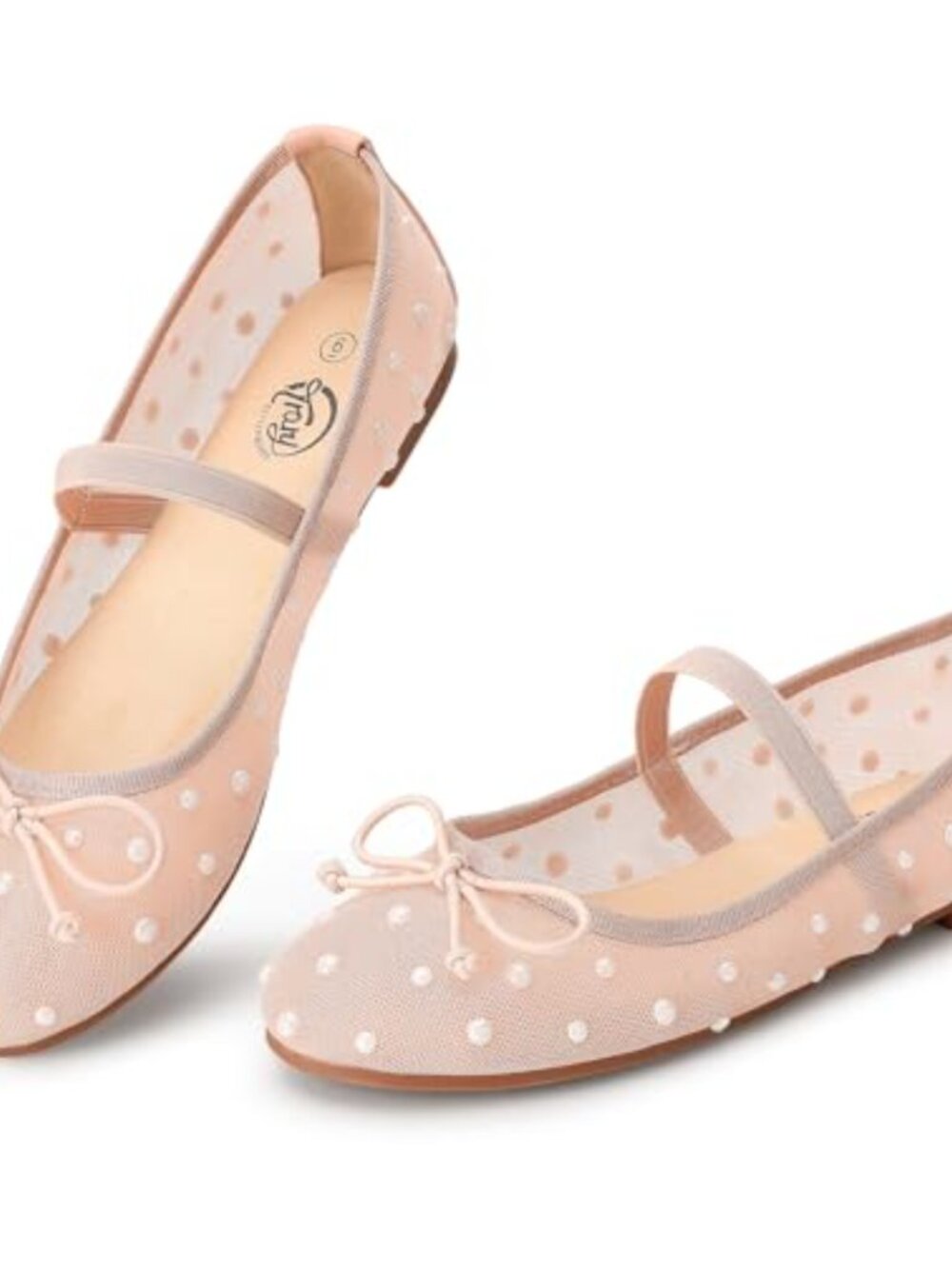 Women's Mesh Mary Jane Flats with Pearl Bow, Ballet Flat